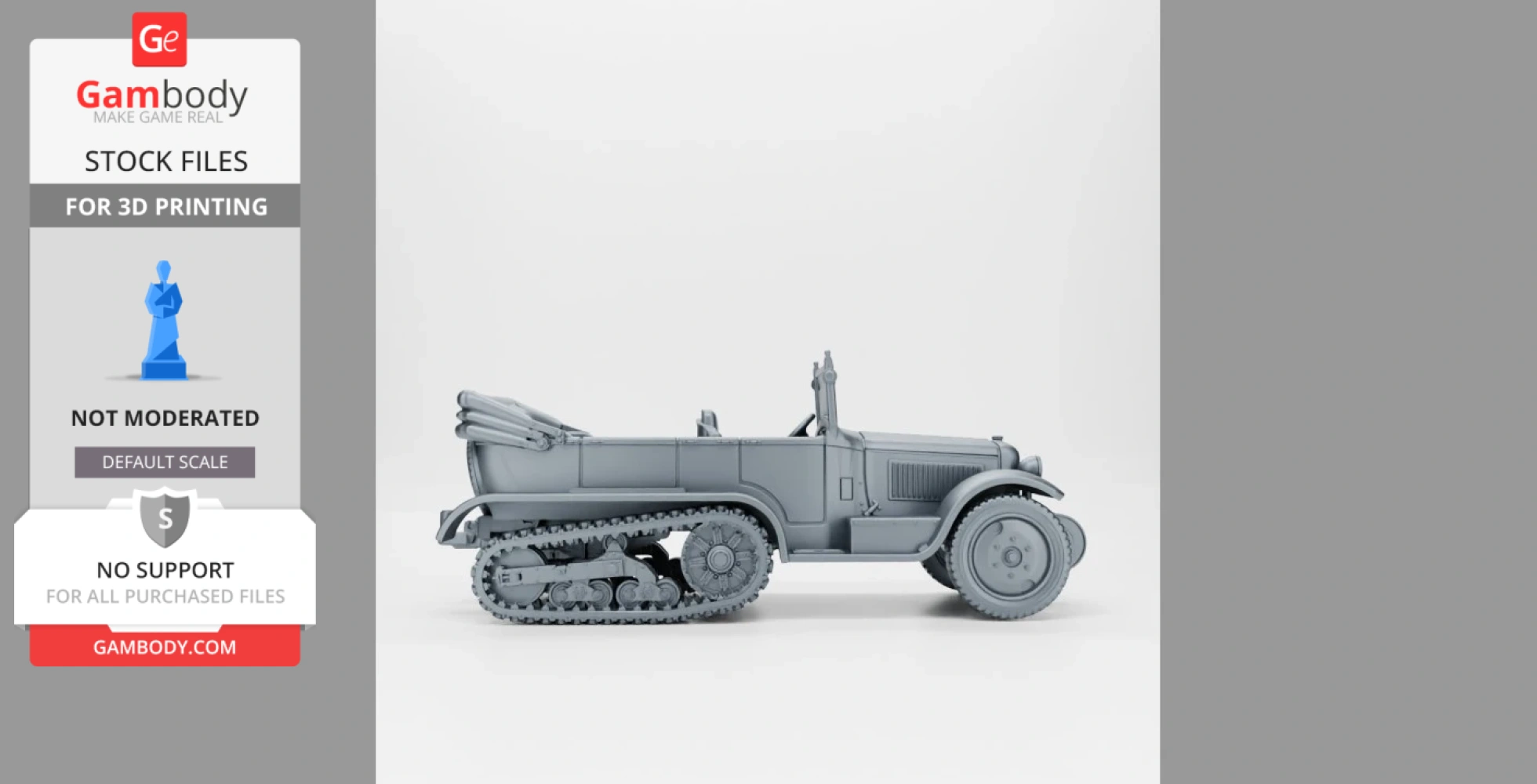 A detailed 3D model of a WW2 Citroen-Kegresse half-track vehicle with tracks and wheels.