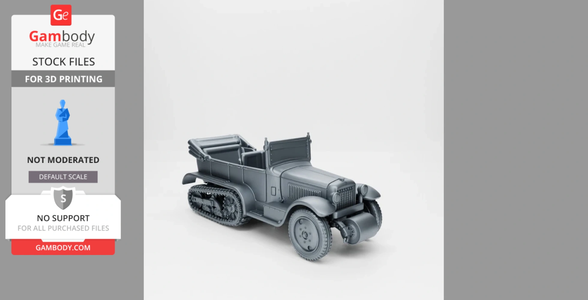 3D model of a Citroen-Kegresse P19 half-track vehicle for WWII, designed for 3D printing.