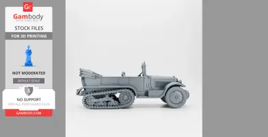 A detailed 3D model of a WW2 Citroen-Kegresse half-track vehicle with tracks and wheels.
