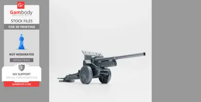 3D model of WW2 heavy field gun, 15 cm Kanone 16, with detailed wheels and barrel.