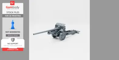 3D model of a WW2 15 cm Kanone 16 heavy field gun with wheels and a long barrel.