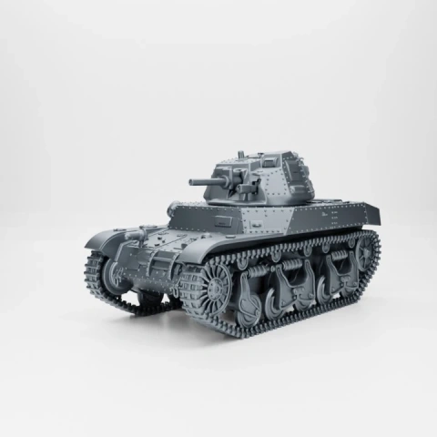 3D model of a detailed WW2 medium tank with turret and tracks, ready for 3D printing.