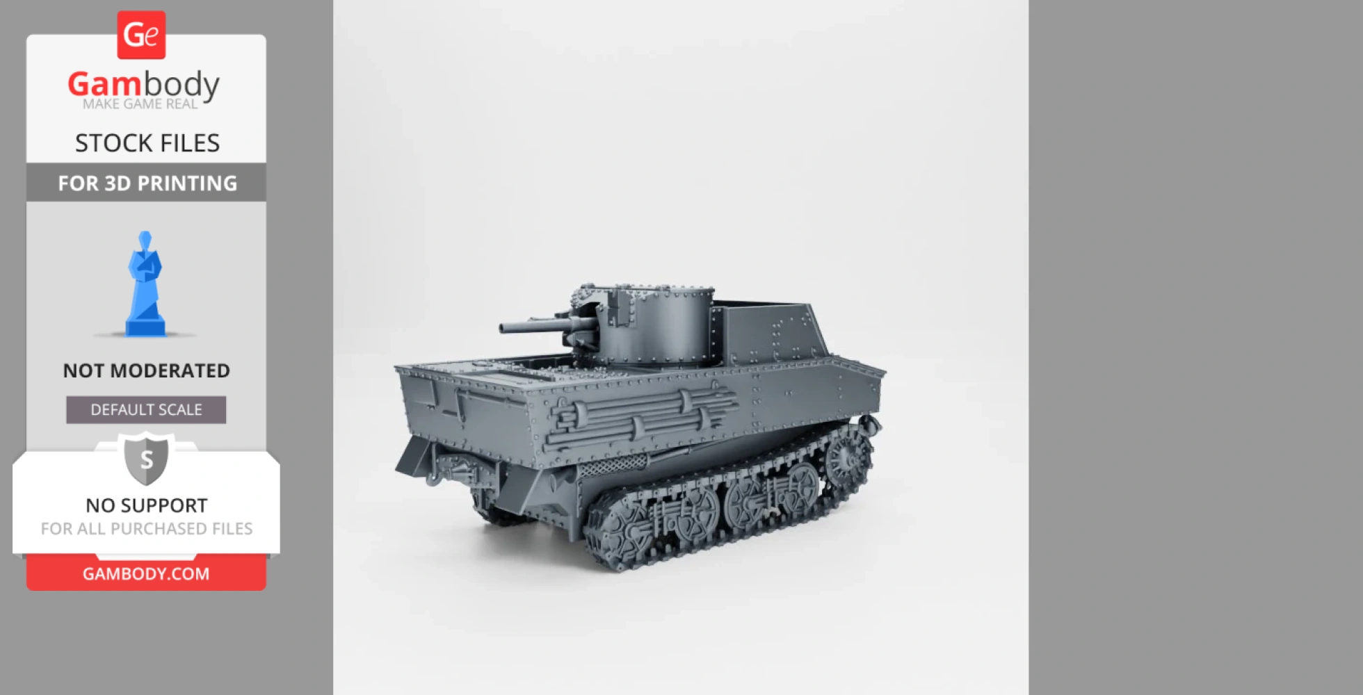 3D model of a Vickers T13 tank hunter, detailed for printing with tracks and turret.