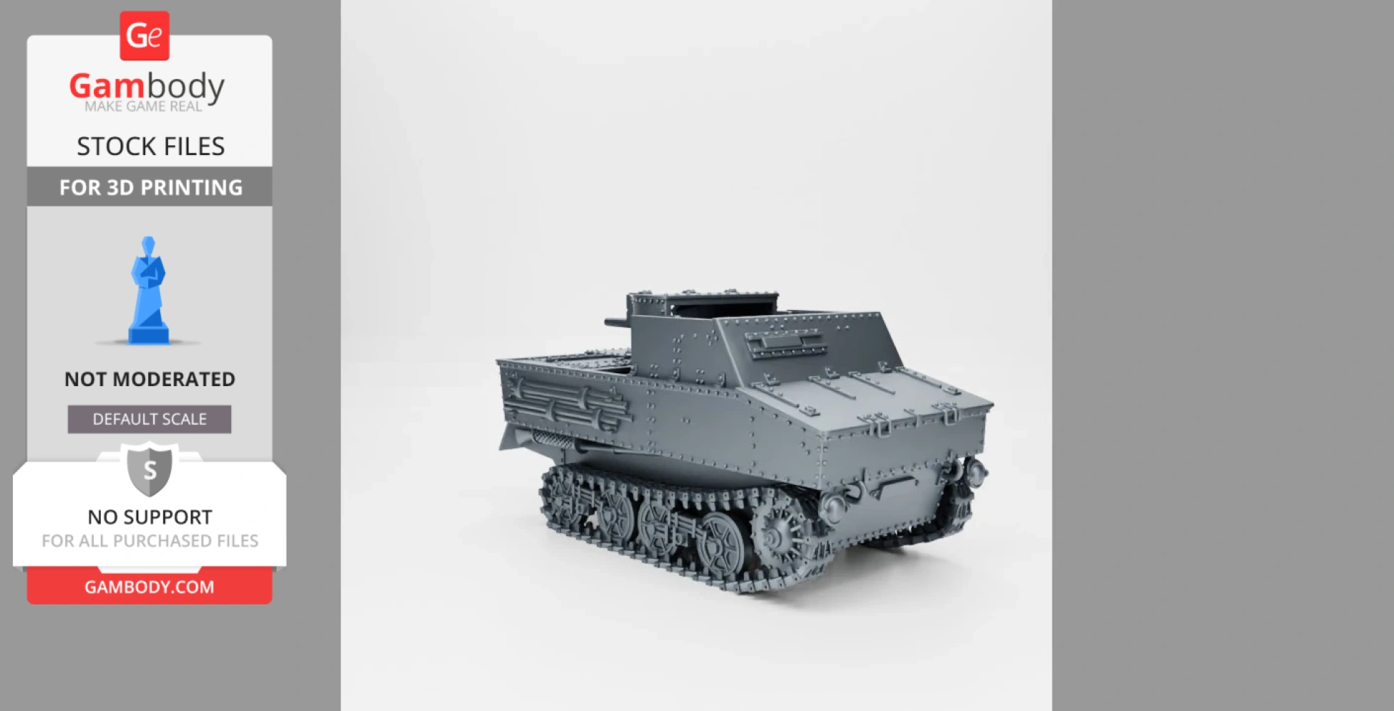 3D model of a Vickers T13 tank hunter with tracks and angular armor for 3D printing.