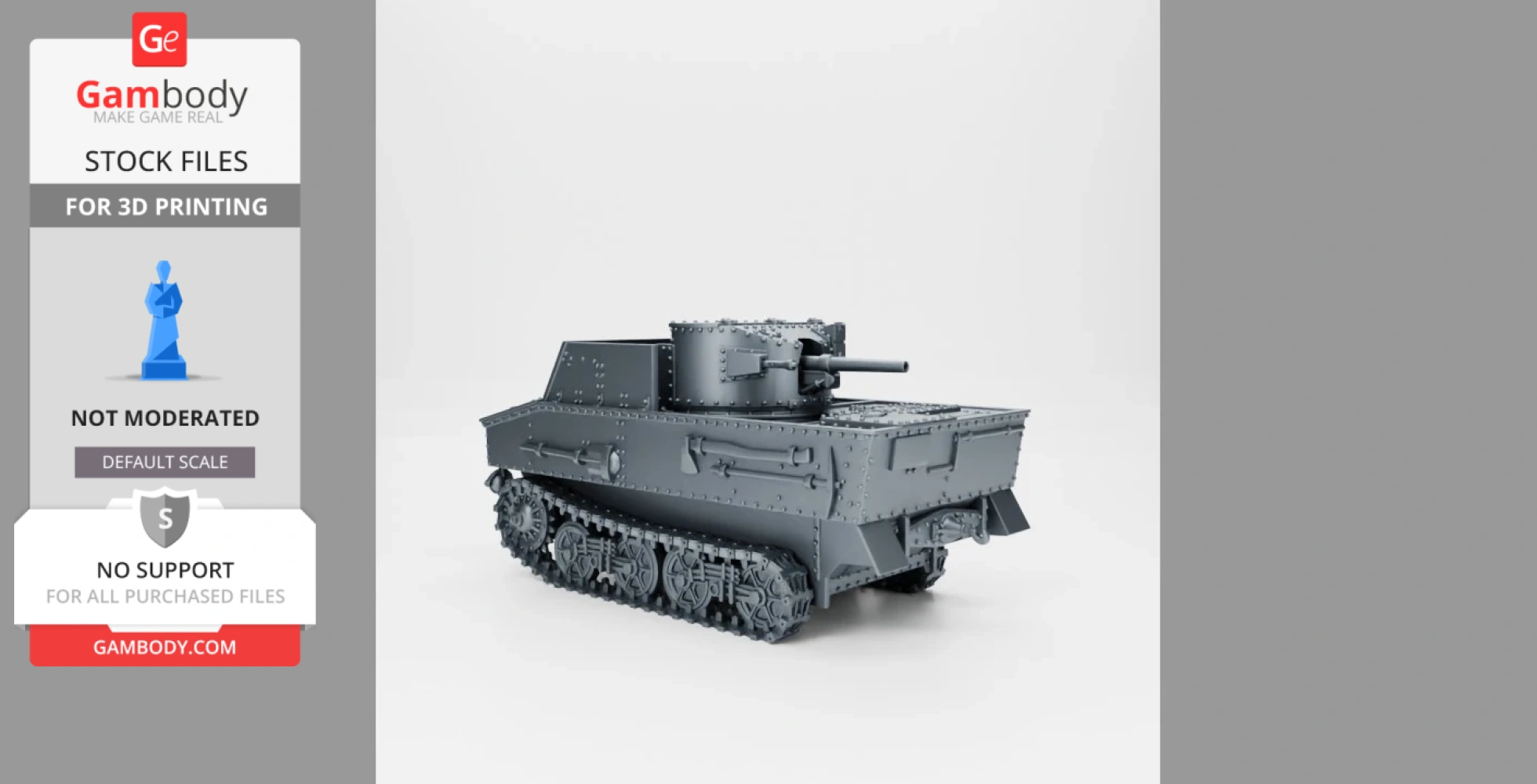 3D model of a Vickers T13 tank hunter with detailed tracks and turret for 3D printing.