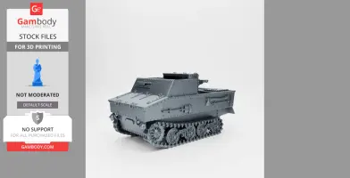Gray 3D model of a Vickers T13 tank hunter with detailed tracks and riveted armor.