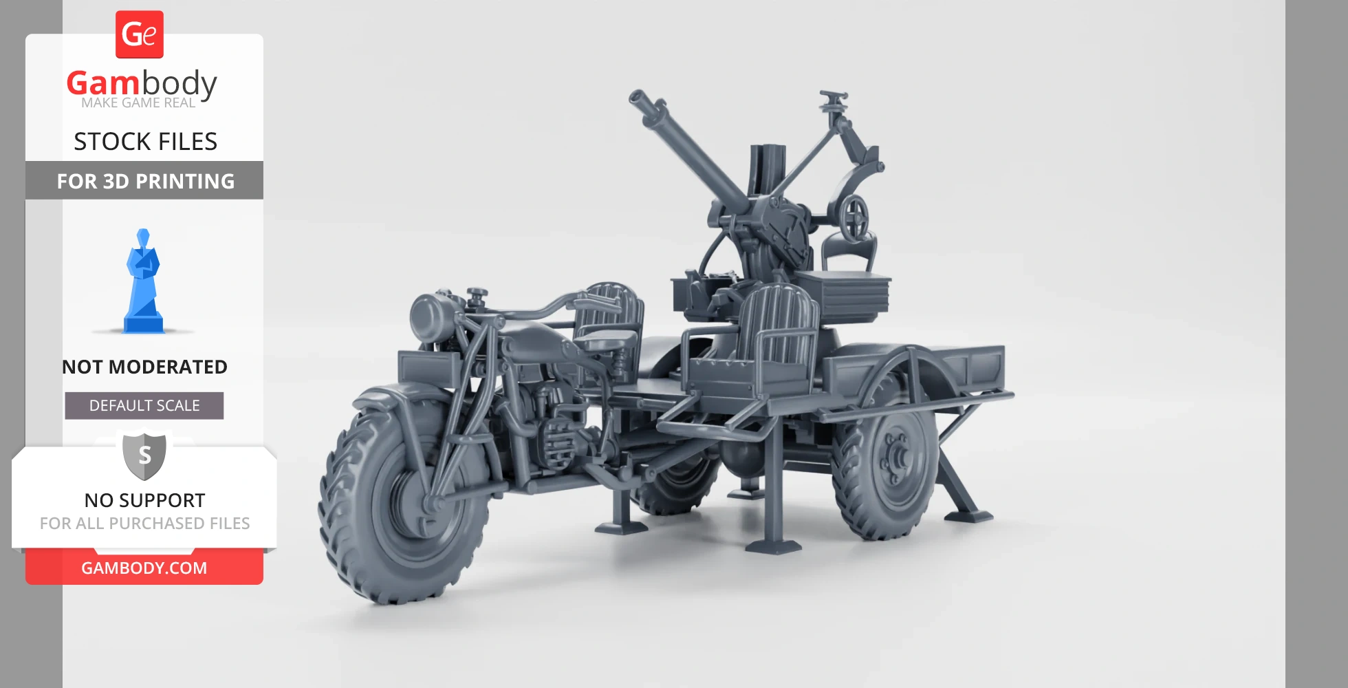A 3D model of an FN Tricar T3 with a 13.2mm Browning AA gun mounted, for 3D printing.