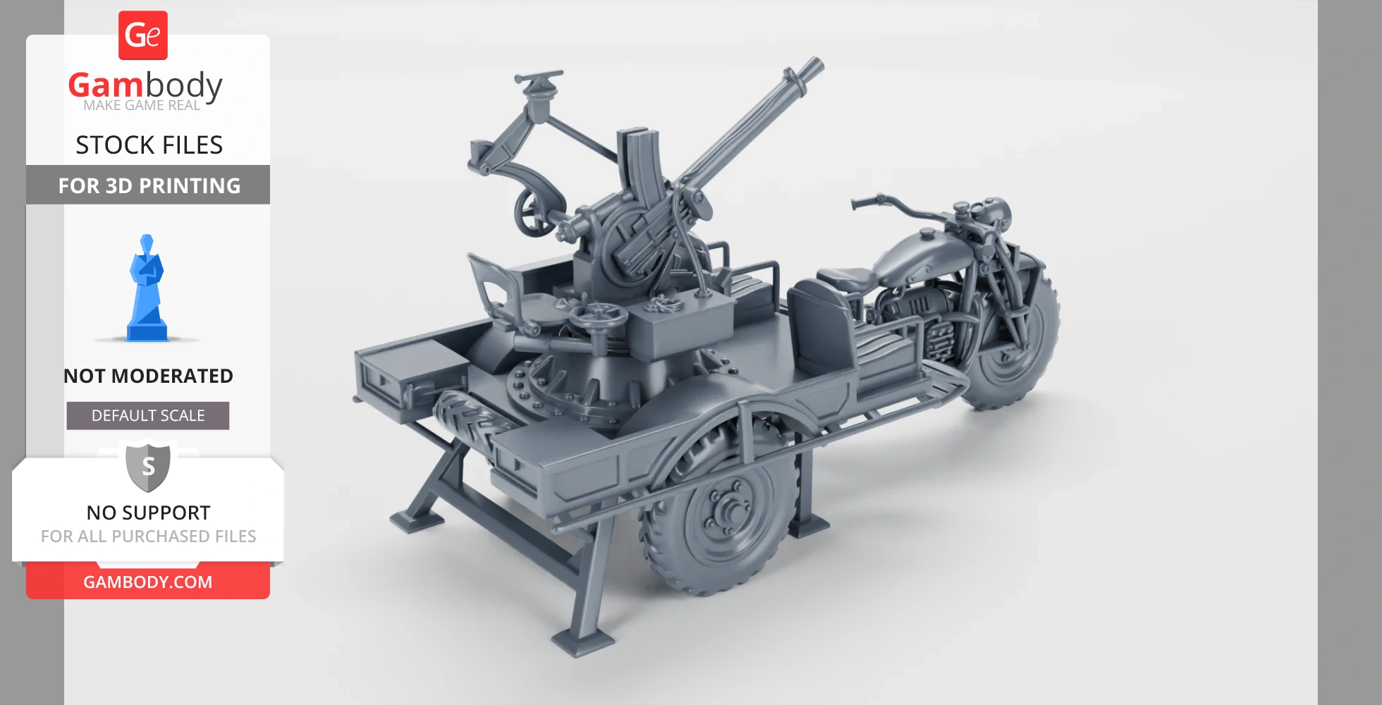 3D model of FN Tricar T3 with 13.2mm Browning AA gun, World War II style vehicle for printing.