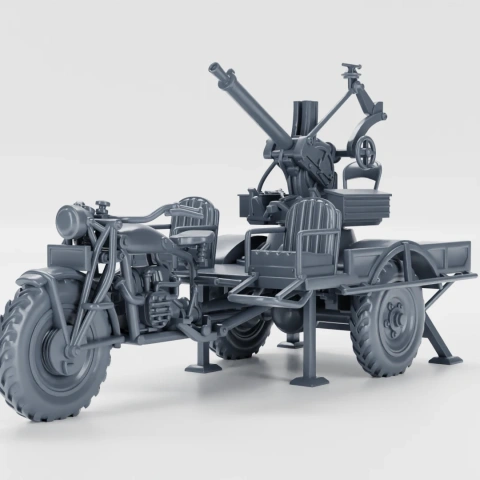 3D model of a WW2 FN Tricar T3 with a 13.2mm Browning AA gun mounted, for 3D printing.