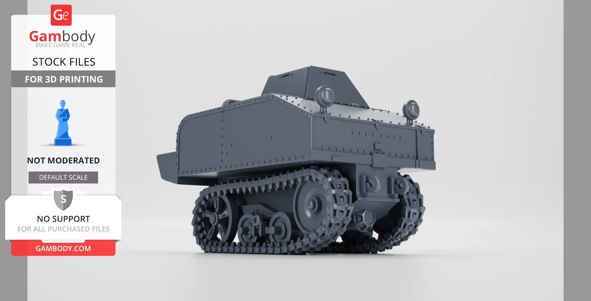 A detailed 3D model of a utility tractor with tracks, designed for 3D printing.
