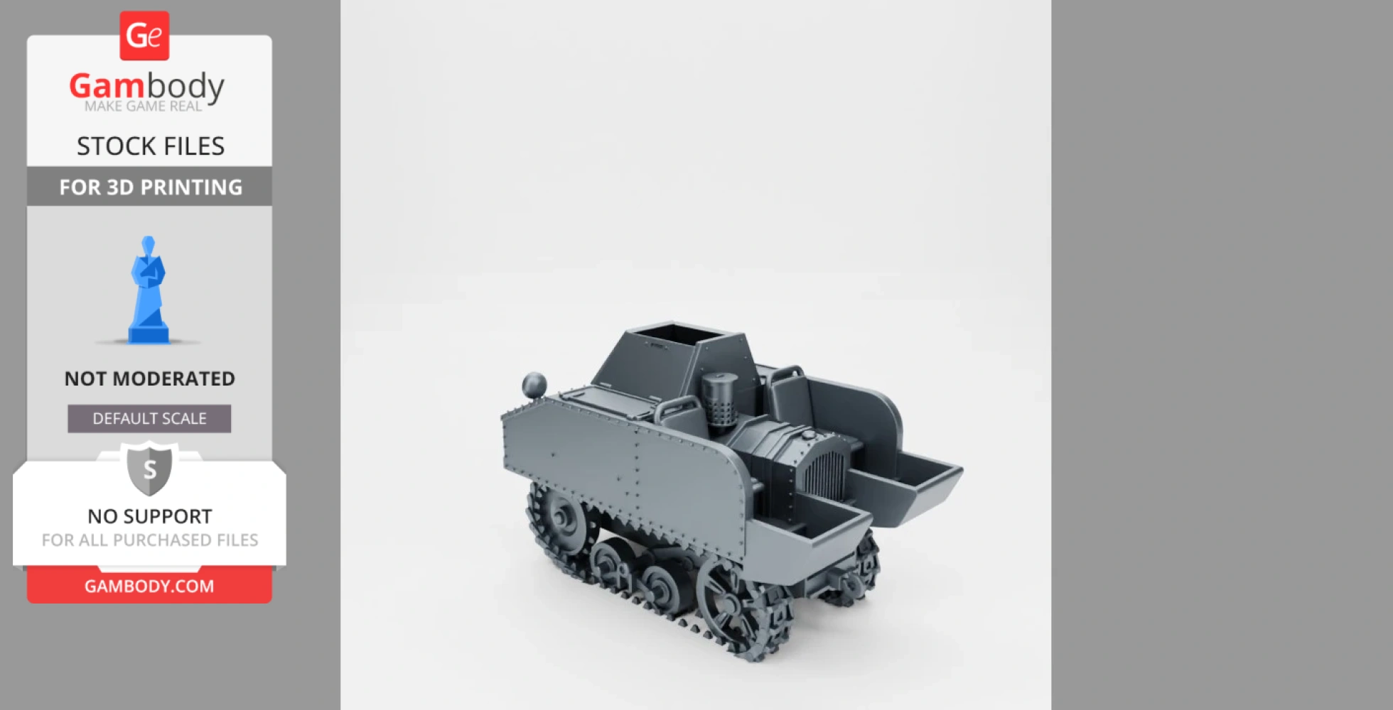 A detailed 3D model of a VCL Utility Tractor with tracks and a compact, armored design for 3D printing.