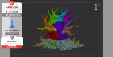 Colorful, twisted tree-like 3D model with branching structures arranged in a circular pattern.