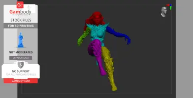 3D model of a woman in dynamic pose, featuring detailed costume textures, ready for 3D printing.