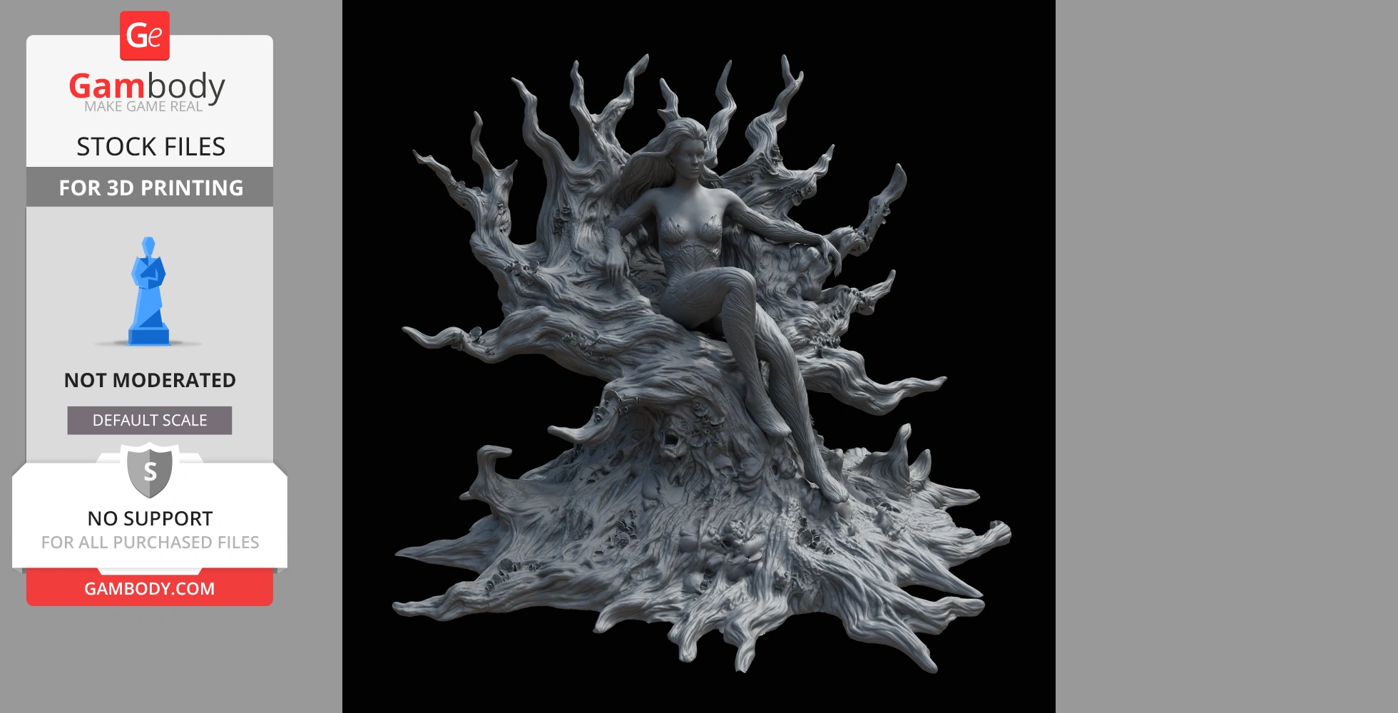 A detailed 3D model of Poison Ivy in a classic pose sitting on tree roots, inspired by DC Comics.