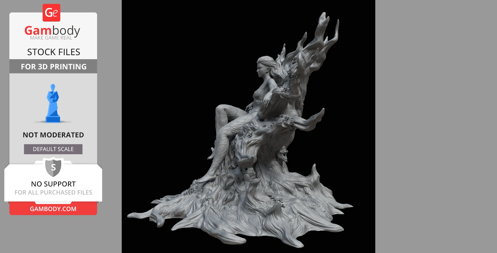 Sculpture of a woman seated on a twisted, organic throne with foliage details, inspired by comic art.