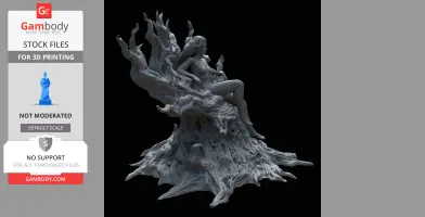 A detailed 3D model of a woman lounging on a twisting, organic throne, inspired by DC Comics.