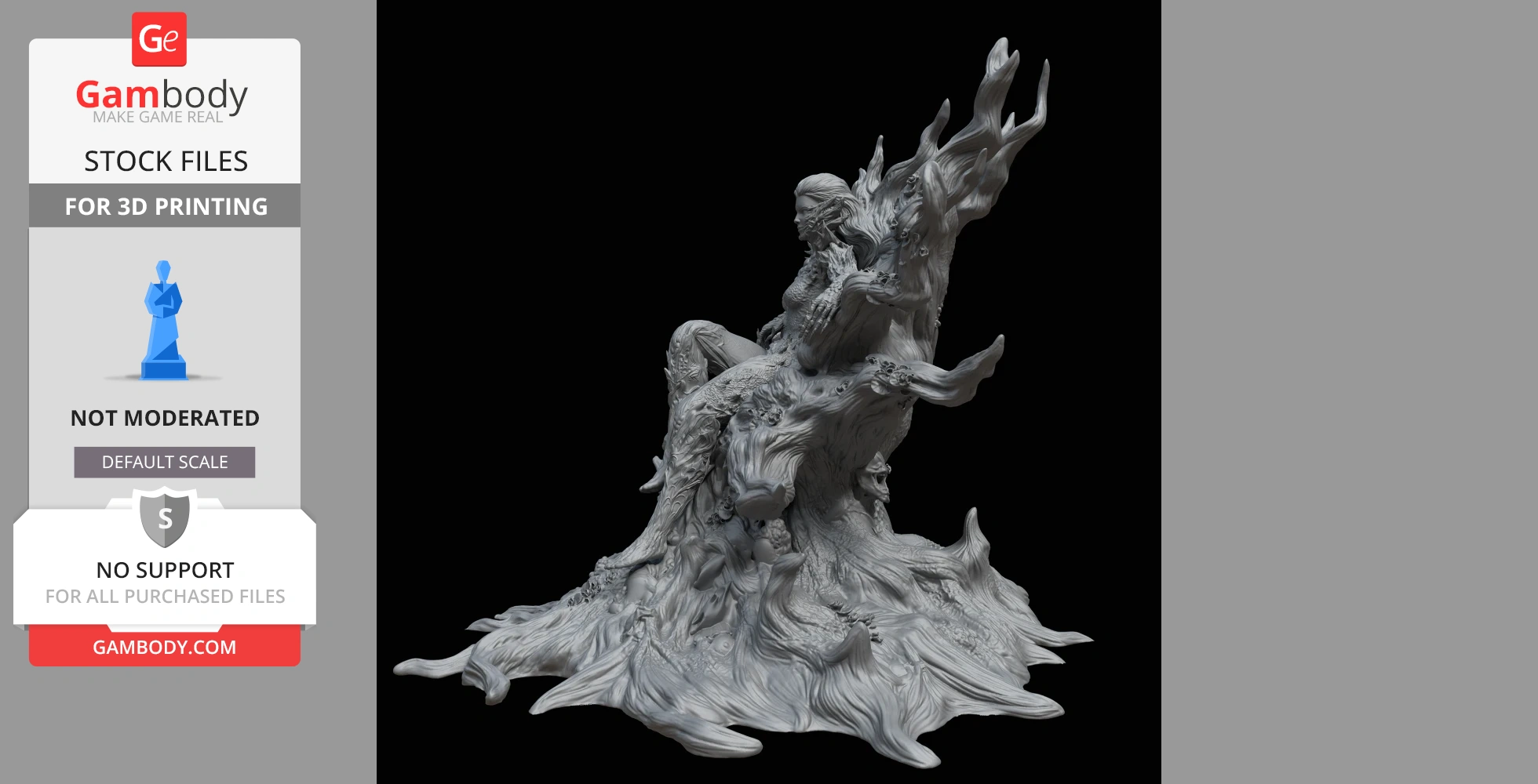 A detailed 3D model of a woman in a fungal-themed costume sitting on an organic, tree-like throne.