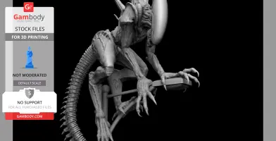Alien Xenomorph crouching on a ledge, detailed design for 3D printing.