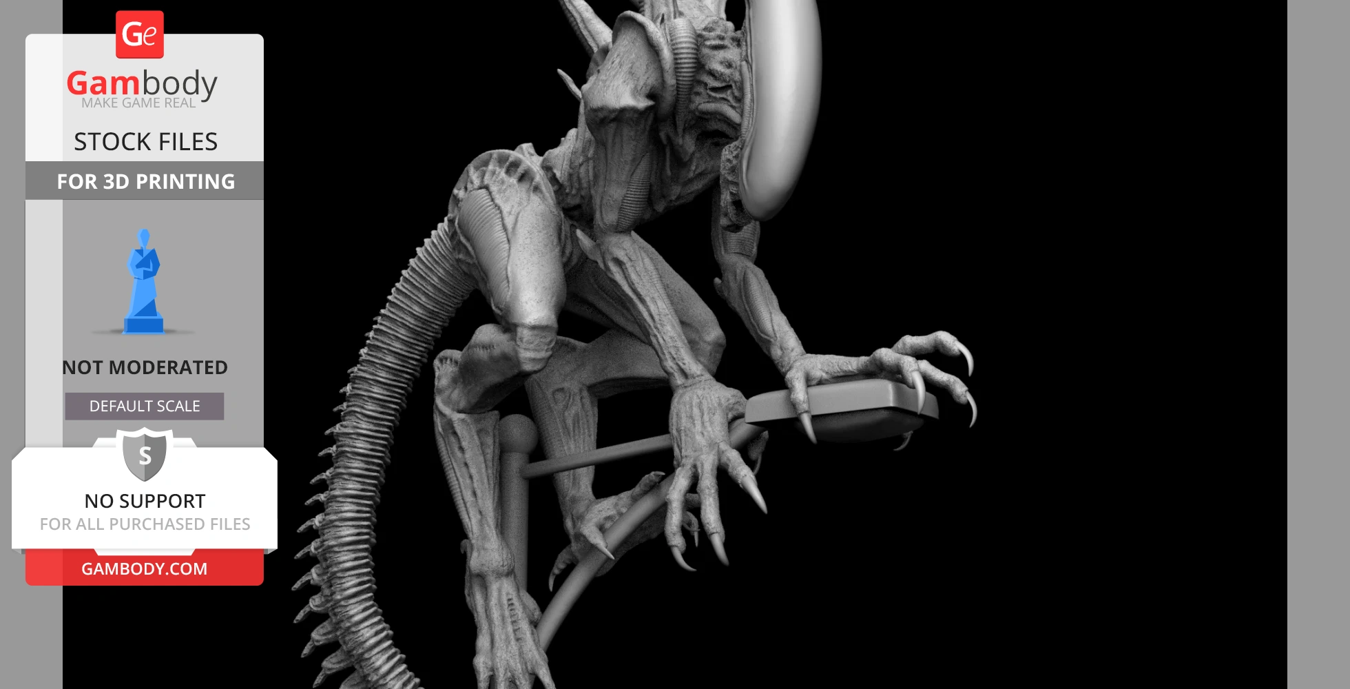 Alien Xenomorph crouching on a ledge, detailed design for 3D printing.