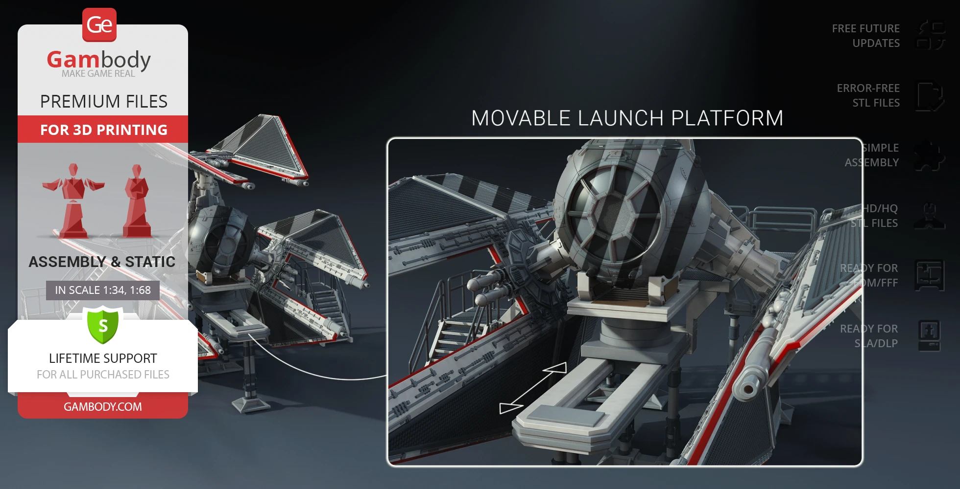 3D model of a TIE Defender Elite from Star Wars, featuring movable launch platform for printing.