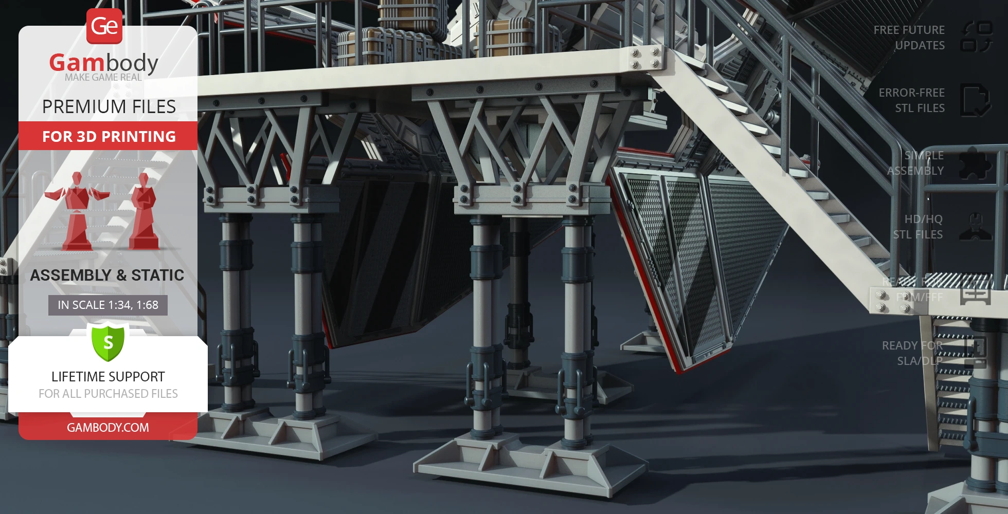 Detailed 3D model of TIE Defender Elite's landing gear with robust supports and detailed structure.