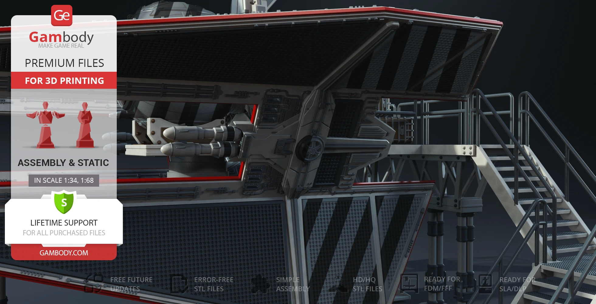 Detailed Star Wars TIE-d Defender 3D model for printing, showcasing complex mechanical details.