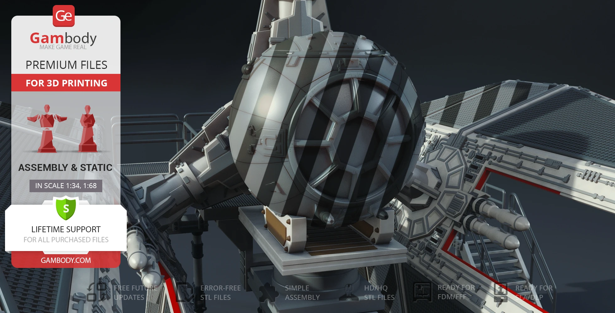 Detailed 3D model of the TIE Defender Elite from Star Wars for 3D printing, shown in close-up.