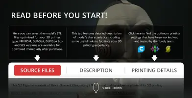 A partially visible Billy the Puppet mask with three tab options for 3D printing: Source Files, Description, Printing Details.