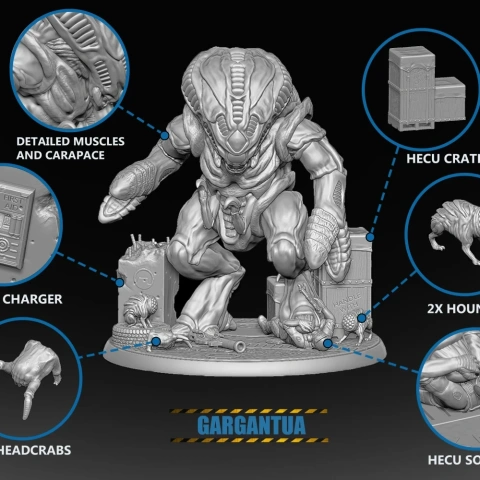3D diorama featuring a monstrous creature with accessories from a sci-fi setting, inspired by Half-Life.