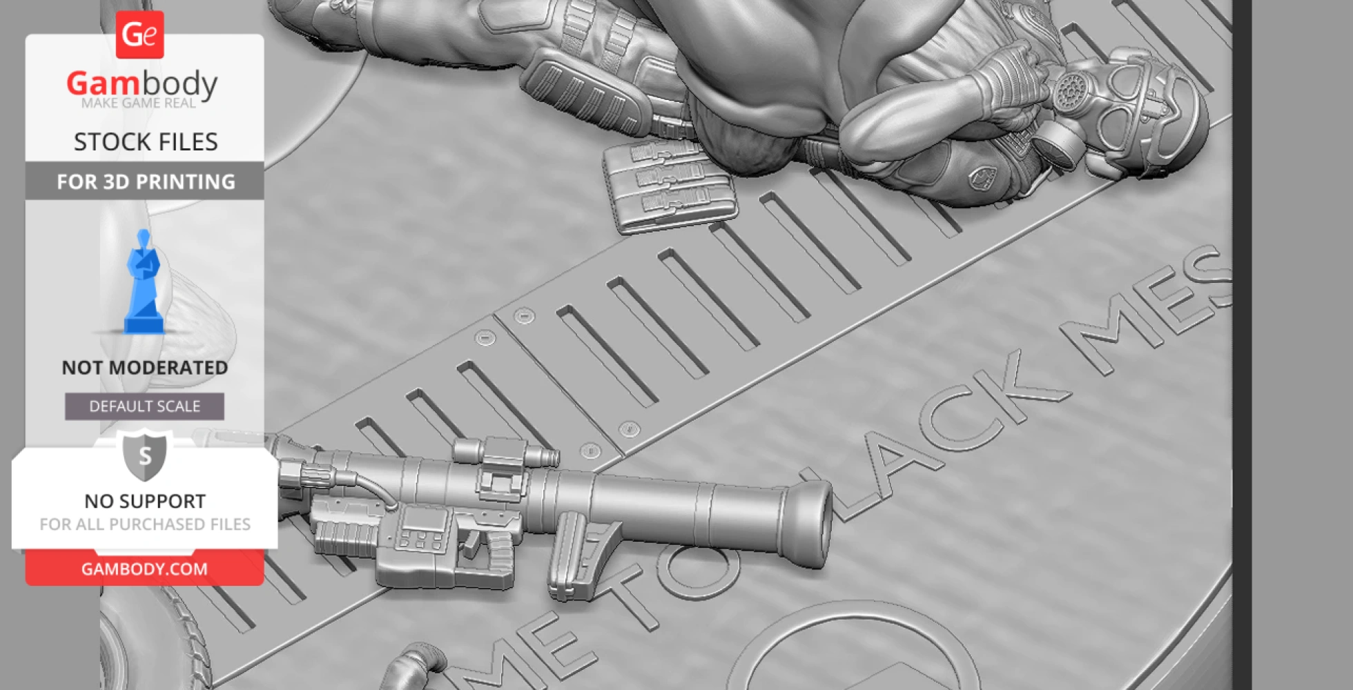 A detailed Half-Life-inspired diorama with a gas-masked figure, weapon, and engraved 'WELCOME TO BLACK MESA'.