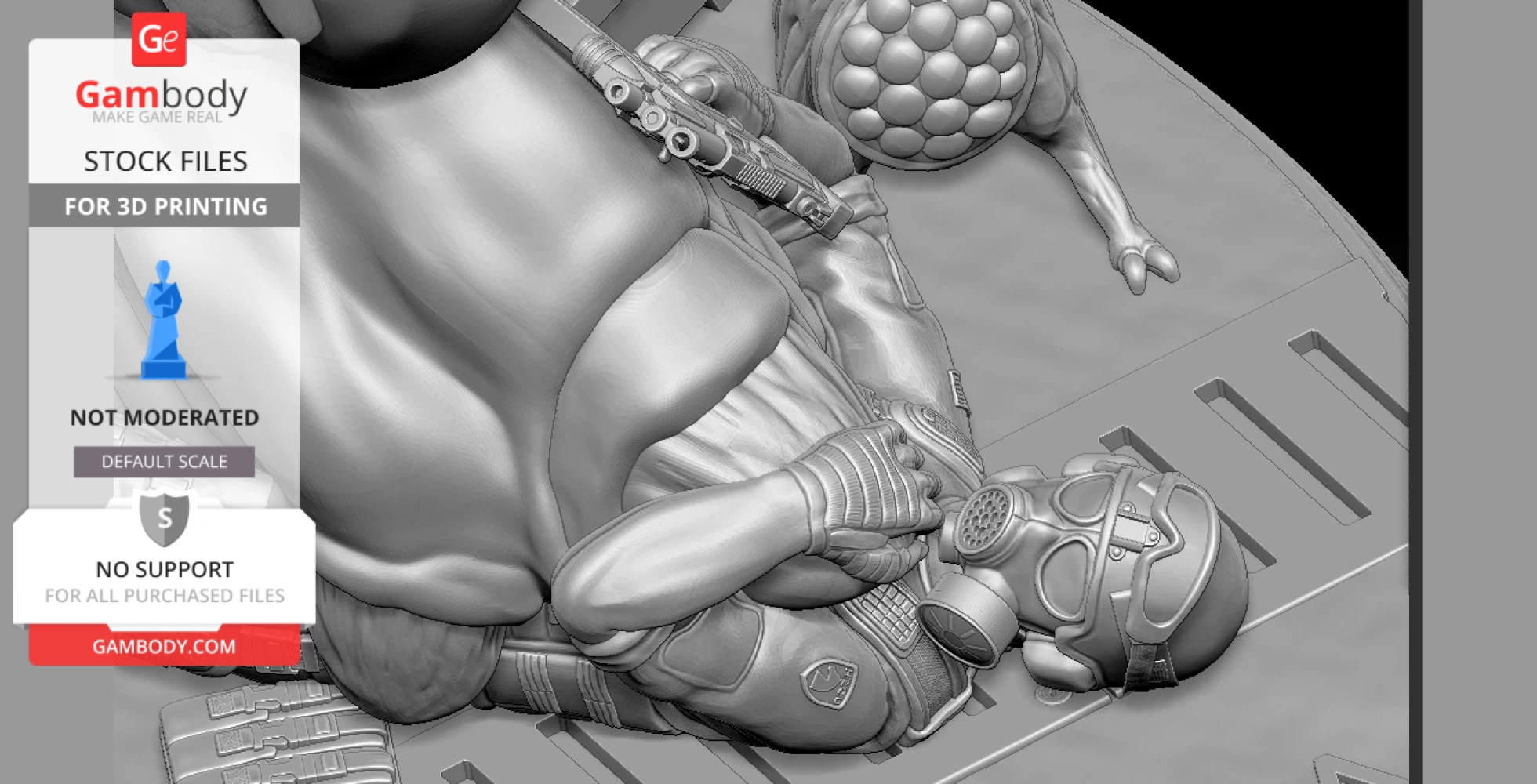 A detailed 3D model diorama featuring a soldier and creature inspired by Half-Life, designed for 3D printing.