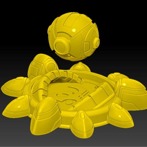 Floating spherical sci-fi cannon with a base, inspired by Starcraft 2 Protoss design.