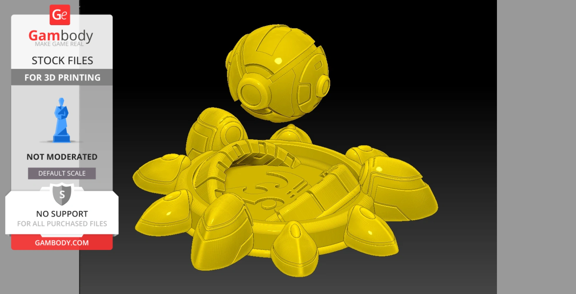 A 3D printable model of a Starcraft 2 Protoss Cannon with a spherical core and detailed base.