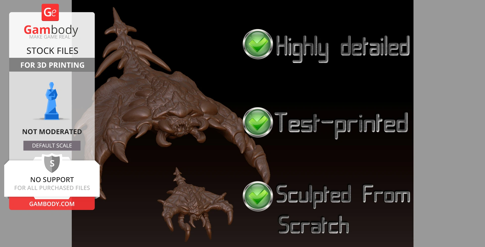 Highly detailed Brood Lord creature models with checks for test-printing and original sculpt.
