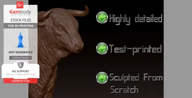 Highly detailed 3D bull model with features verified for printing, sculpted from scratch.