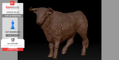 3D model of a textured bull, standing with head slightly turned. Ideal for farm-themed 3D printing.