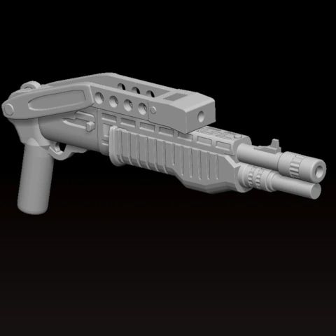 3D model of a brick-compatible Spas12 shotgun, featuring detailed grips and barrel for printing.