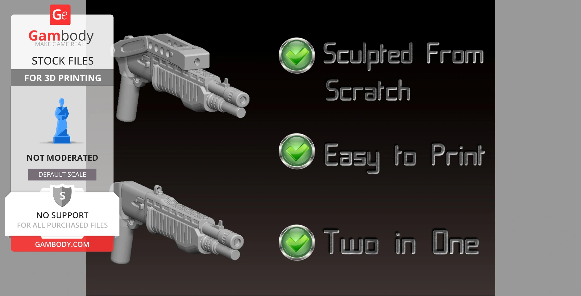 3D printable brick-compatible Spas12 shotgun model with features: sculpted from scratch, easy to print.