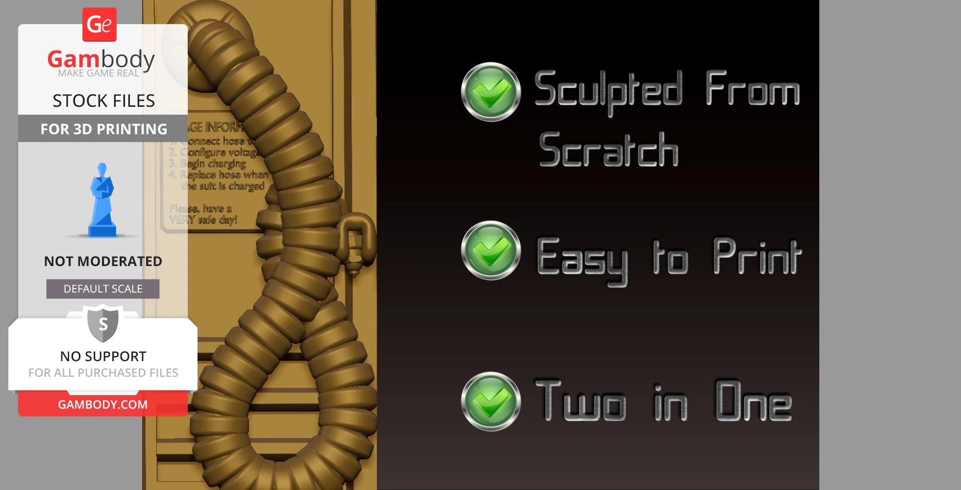 The image shows Half Life HEV and Health Chargers details for 3D printing, highlighting ease and features.