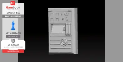 A 3D model of a 'First Aid' wall-mounted health charger from Half-Life for 3D printing.