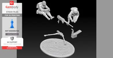 Two WWII soldier miniatures in action with M2 Browning HMG and base for 3D printing.