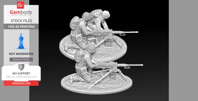 WW2 soldiers operating an M2 Browning HMG on oval bases for 3D printing.