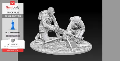 Two soldiers with an M2 Browning machine gun on a base, ready for 3D printing diorama.
