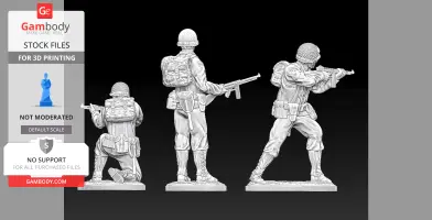 Three detailed WW2 US officer miniatures in various poses with gear, designed for 3D printing.