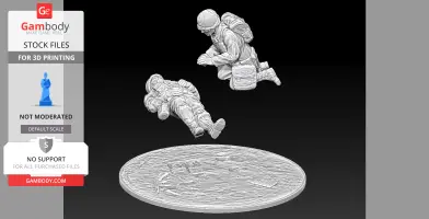 Two WW2 US medic figures kneel over a casualty on a textured base, designed for 3D printing.