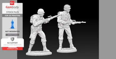 Two WW2 US Rangers with BARs in action poses, ready for 3D printing.