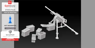 WW2 M2 Browning HMG model with ammunition crates, ready for 3D printing.