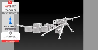 3D model of WW2 M2 Browning HMG on tripod with ammo crates for 3D printing.