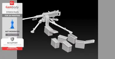 WW2 M2 Browning HMG model with tripod and six ammo crates for 3D printing.