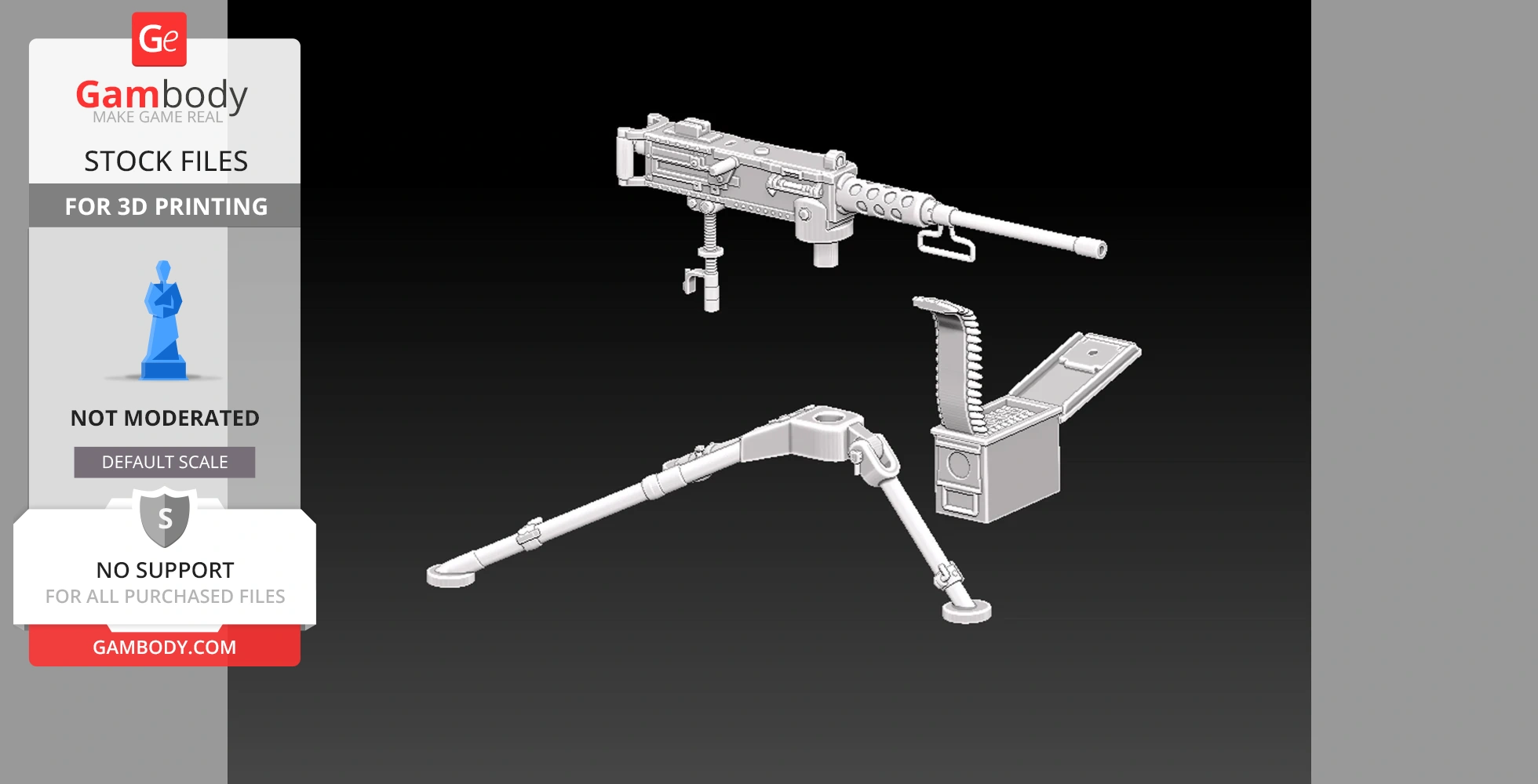 WW2 M2 Browning HMG model with tripod and linked ammo box for 3D printing.